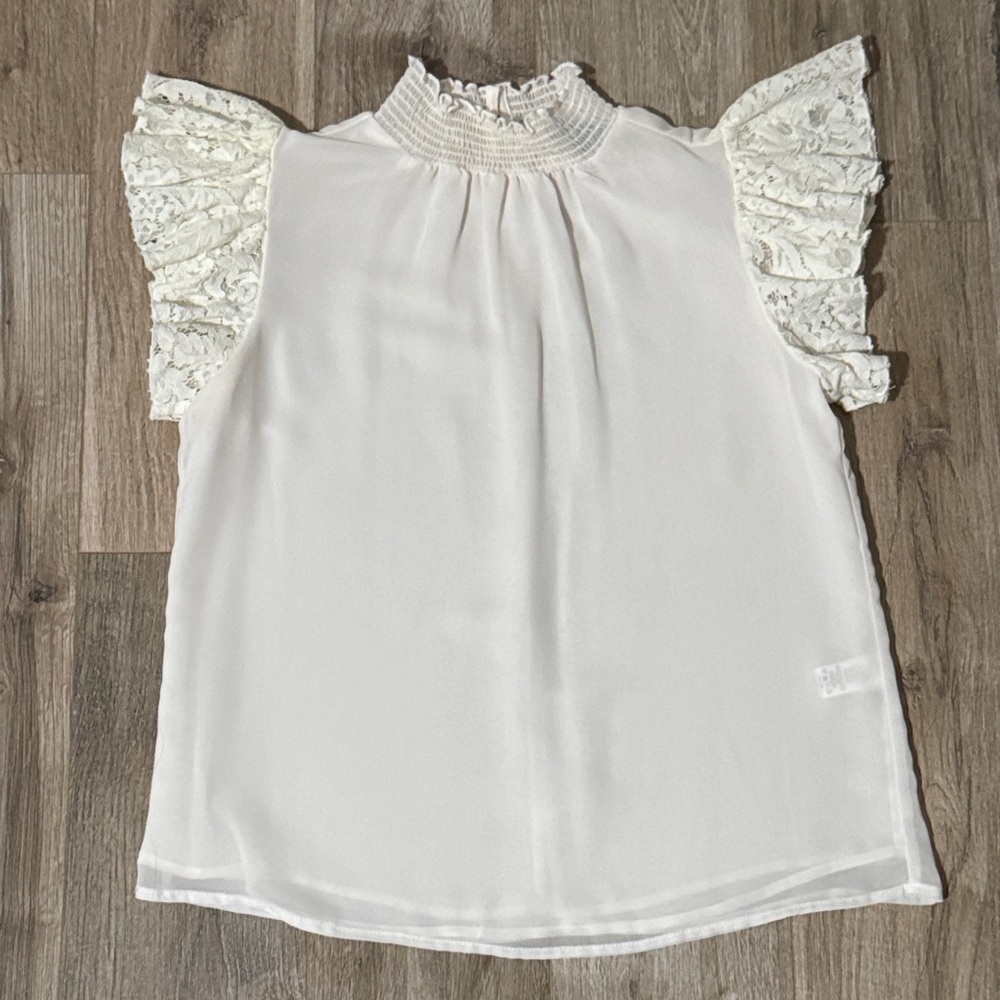 1. State Women's Elegant White Blouse with Lace Sleeves Size S